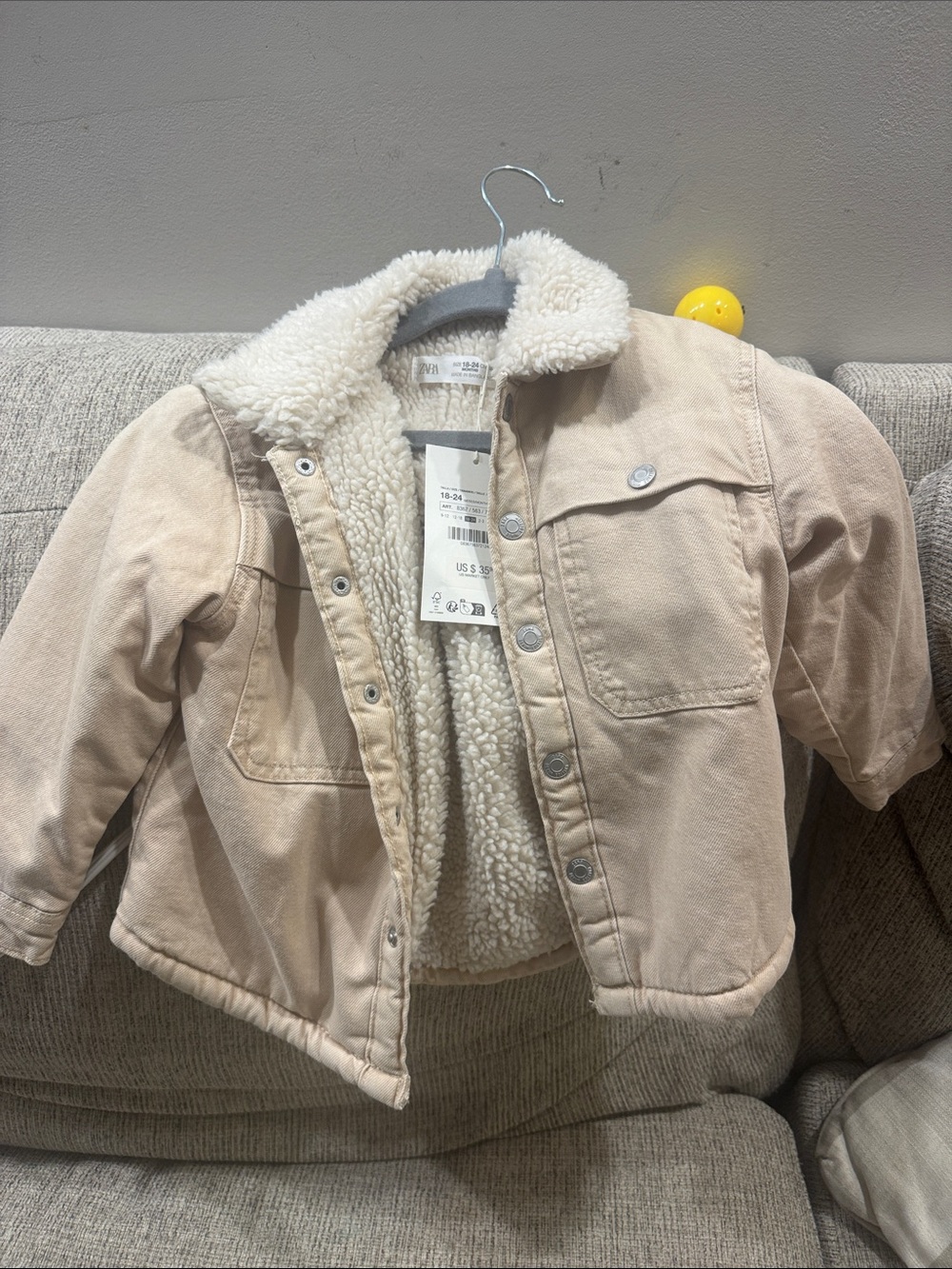 Zara Kids Cream Sherpa-Lined Denim Jacket